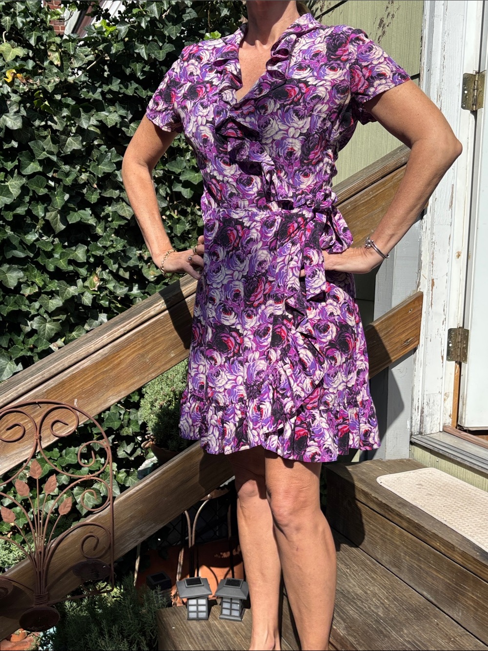 Juicy Couture Purple Floral Ruffle Tie-Waist Mini Dress
